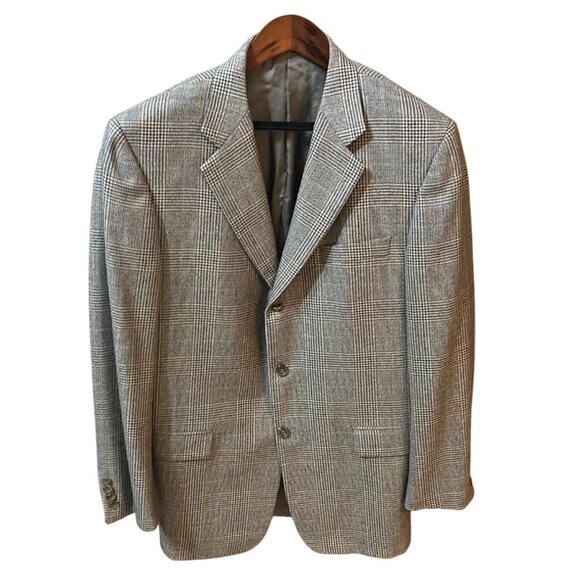 Hickey Freeman Mens Blazer Jacket 42R Gray & Brown Wool Plaid Three-Button Work - Picture 1 of 14